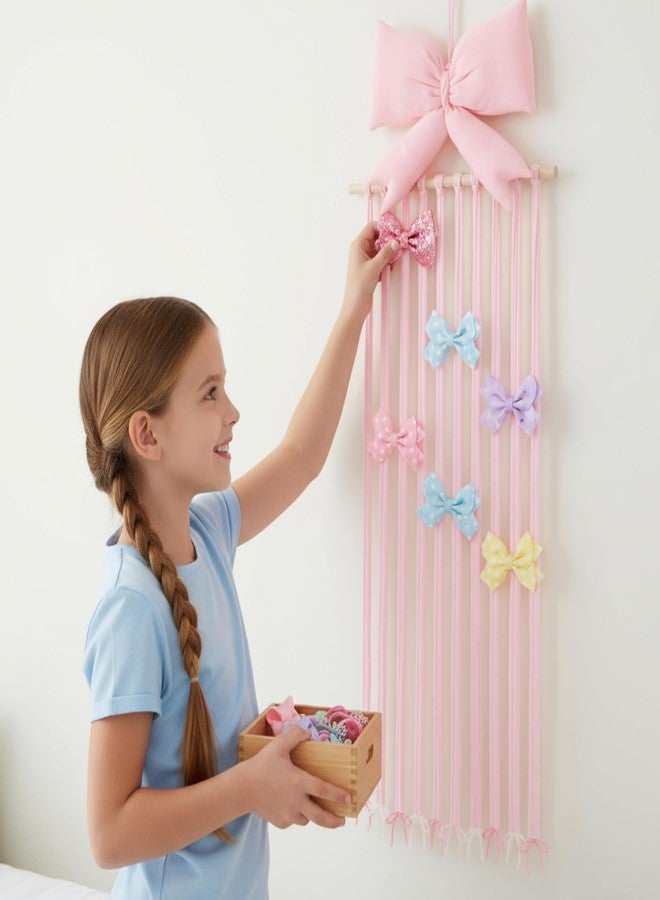 Suncalla Long Bow Holder for Girls Baby Pink Bow Hair Bows Clip Organizer 31.5 Inch Baby Hair Accessories Storage Display Hanging Decor for Girls Nursery Room Bedroom Living Room - Image 4
